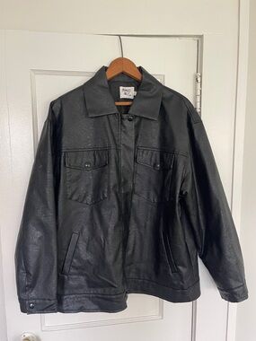 Princess Polly Black Faux Leather Bomber Jacket